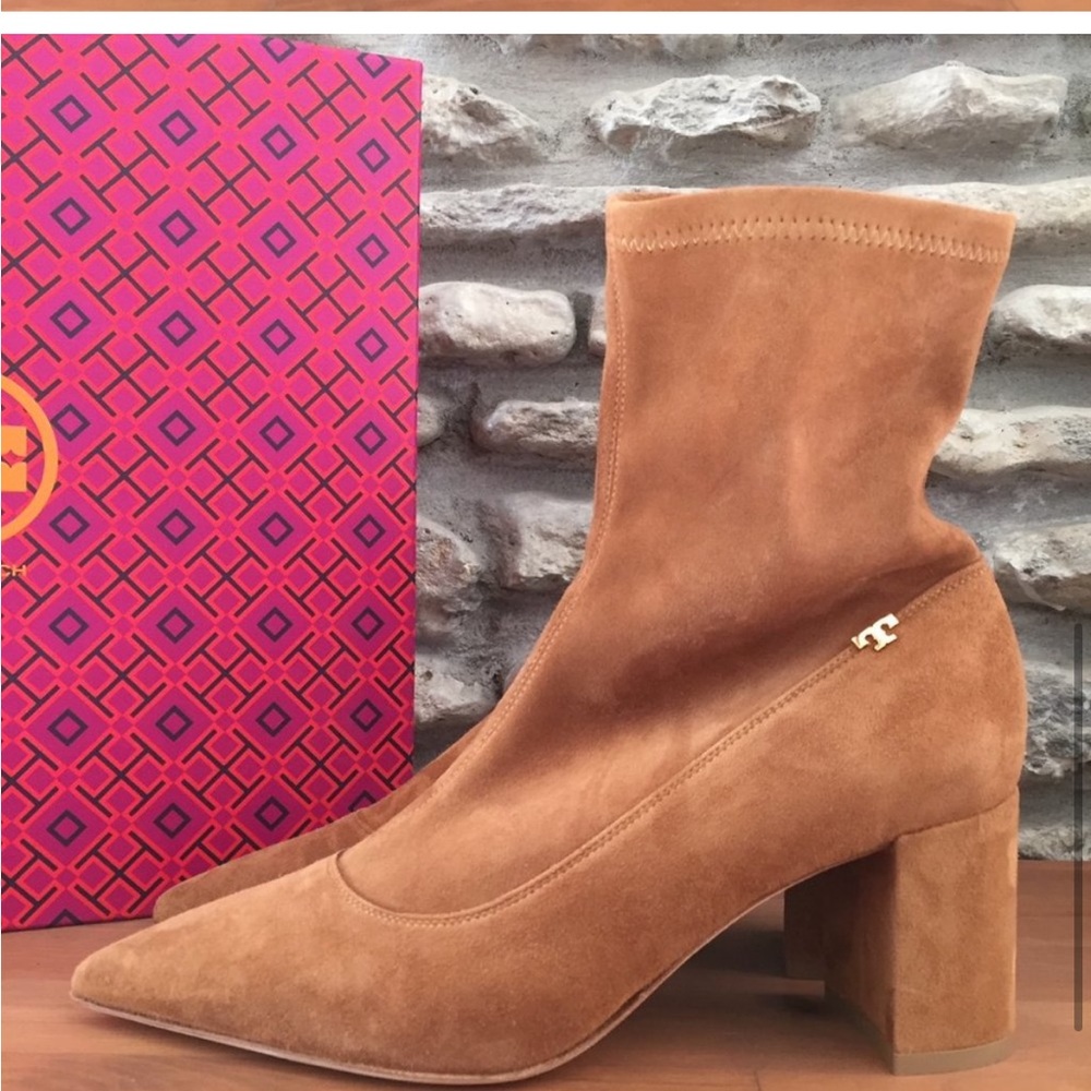 Tory Burch Penelope Size 7 Brown Stretch Suede Ankle Boot Bootie NEW - Picture 10 of 14